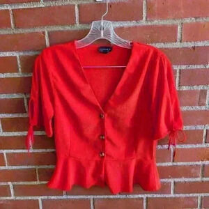 Top shop orange button up peplum top size 6